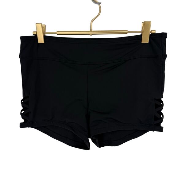 Kona Sol Black Swim Shorts Women’s M Lace Up Side Micro Mini Resort - Picture 1 of 5